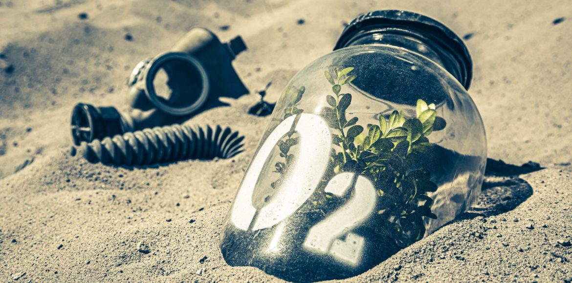 Bizarre oxygen mask as air pollution problem. As a symbol of the lack of clean air.