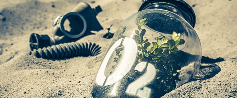 Bizarre oxygen mask as air pollution problem. As a symbol of the lack of clean air.